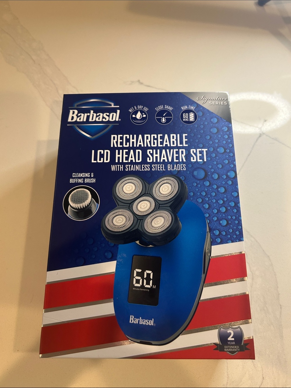 Barbasol Rechargeable LCD Head Shaver Set - Blue New In Box